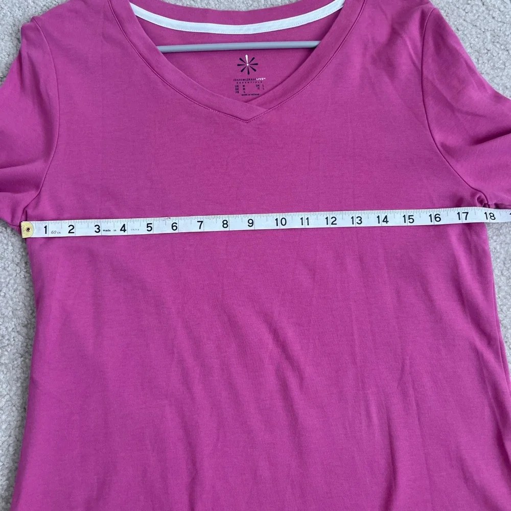 Isaac Mizrahi Live Essentials Long Sleeve Pima Cotton V Neck Pink T-Shirt Top